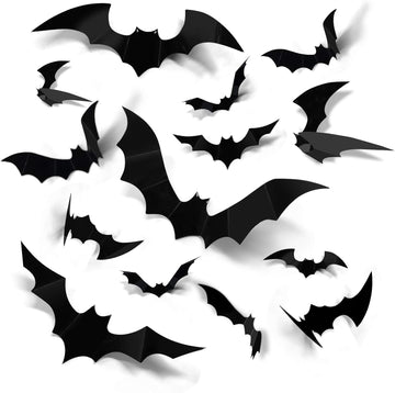 Coogam Halloween 3D Bats Decoration, 60PCS 4 Sizes Realistic PVC Scary Bats Window Decal Wall Stickers for DIY Home Bathroom Indoor Hallowmas Decoration Party Supplies