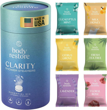 Body Restore Shower Steamers Aromatherapy 6 Pack - Fathers Day Dad Gifts, Relaxation Birthday Gifts for Women and Men, Stress Relief and Luxury Self Care - Variety