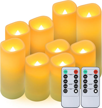 Flickering Flameless Candles with Remote, Battery Operated Timer LED Votive Candles, Outdoor Waterproof Pillar Ivory Candles Light for Christmas Halloween Decor - Set of 12