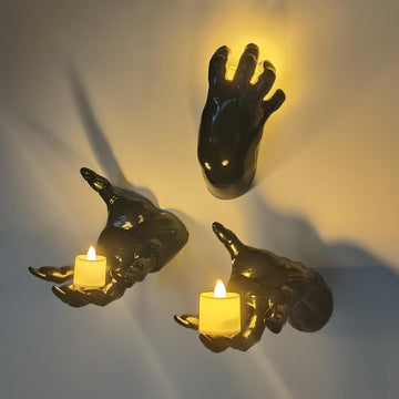 DAZONGE Halloween Decorations, Pack of 3 Wall Mounted Creepy Reaching Hands with Lighted Candles, Life-Sized Horror Hands for Gothic Wall Decorations, Scary Halloween Decorations Indoor