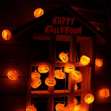 Halloween Pumpkin String Lights - 20 LED 9.8ft 3D Cute Waterproof Orange Jack-O-Lantern Battery Operated Lights, 2 Modes Steady/Flickering Lights for Indoor Outdoor Decor Party Decorations