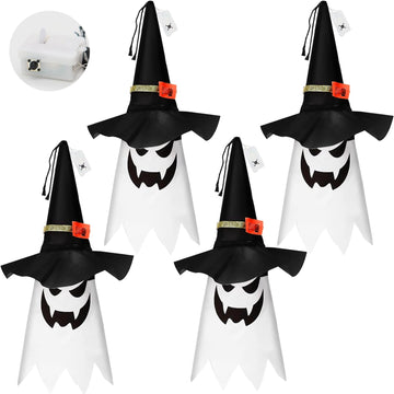 Halloween Decorations Outdoor Halloween Decor Hanging Outdoor String Lights Glowing Ghost Witch Hat Halloween Decorations Indoor Ornaments Halloween Lights for Home Tree Garden Yard (4Pcs)