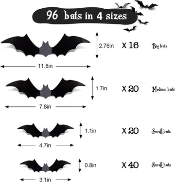 Halloween Decorations Clearance Bats 96 Pcs, Halloween Decorations Indoor Clearance, Halloween Decor Wall Decor, Bats Halloween Decorations Outside Clearance for Bedroom Halloween Party Decorations