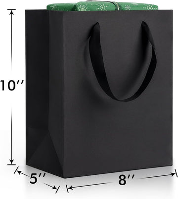 Black Gift Bags With Handles: 8x5x10 Inch 6pcs Black Paper Gags Medium Bulk For Party Shopping Birthday Wedding