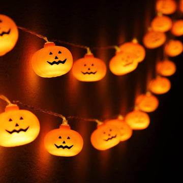 Halloween Pumpkin String Lights - 20 LED 9.8ft 3D Cute Waterproof Orange Jack-O-Lantern Battery Operated Lights, 2 Modes Steady/Flickering Lights for Indoor Outdoor Decor Party Decorations