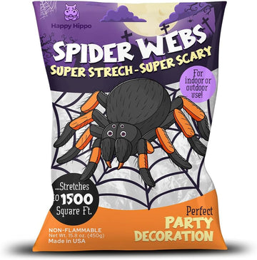 Halloween Spider Web Decoration, Plastic Spiders, Party Supplies, Spider Webs (Small, 200 Sq Feet)