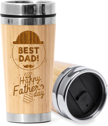 Best Father Tumbler, 20oz Bamboo Tumbler for Dad, Travel Coffee Mug with Lid, Unique Cup Gift for Dad Fathers Day Grandpa Birthday Anniversary, Keeps Hot & Cold, Eco-Friendly