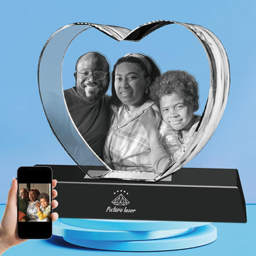 HAN'S LASER 3D Crystal Photo with Light Base, Custom Glass Picture Cube with Your Own Photo for Mom Dad Her Him, Personalized Memorable Gifts for Birthday Anniversary Christmas, Medium Portrait