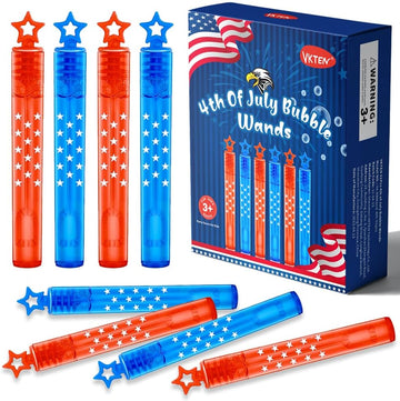 32Pcs 4th of July Mini Bubble Wands Patriotic Red White Blue Bubbles for Kids, Independence Day Party Favors Patriotic Decorations