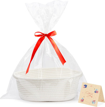 Small Woven Basket with Gift Bags and Ribbons Cute Baskets for Gifts Empty Small Rope Toy Basket for Babies White Basket for Storage