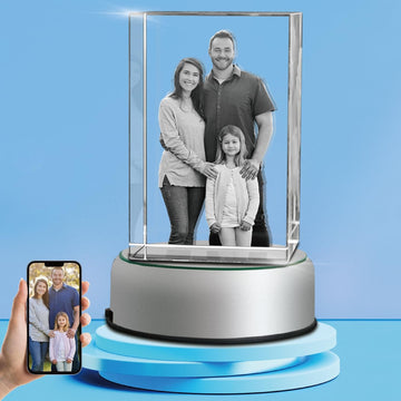 HAN'S LASER 3D Crystal Photo with Light Base, Custom Glass Picture Cube with Your Own Photo for Mom Dad Her Him, Personalized Memorable Gifts for Birthday Anniversary Christmas, Medium Portrait