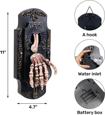 HOHO Halloween Decorations Halloween Doorbell Animated Skeleton Hand with Horrible Sounds Red Light White Smoke Haunted House Halloween Party Prop 11 inch