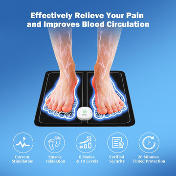 EMS Foot Massager for Neuropathy - Foot Massager Mat for Pain Plantar Relief, Improve Circulation, Muscle Relaxation, Portable & Rechargeable EMS Foot Stimulator with 6 Modes &19 Levels