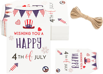 G2PLUS Happy 4th of July Tags, 50PCS Independence Day Tags, American Flag Paper Tags, Fourth of July Gift Tags with String for Gift Wrapping, Arts & Crafts, Independence Day Party Decoration