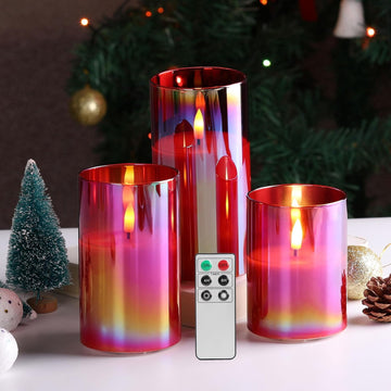 Eywamage Silver Grey Glass Flameless Candles with Remote, Battery Operated Flickering LED Pillar Candles Set of 3