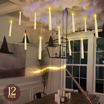 ORIENTAL CHERRY Halloween Decorations - Floating Candles with Wand - 12 Pcs Magic Flickering Warm Light Flameless Floating LED Candle Decor for Indoor Home Room Classroom Bedroom Party