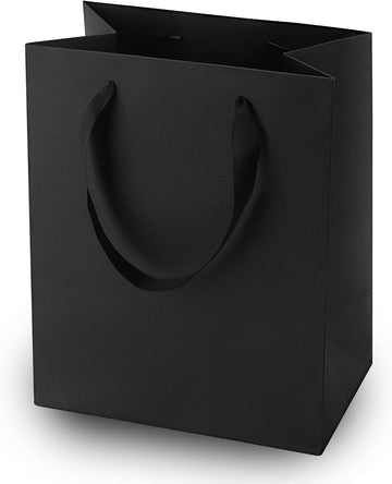 Black Gift Bags With Handles: 8x5x10 Inch 6pcs Black Paper Gags Medium Bulk For Party Shopping Birthday Wedding