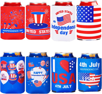 4th of July Decorations Red White Blue Decorations 16 PCs Can Cooler Sleeves for Independence Day Accessories, Collapsible Insulation Cover for Patriotic Party Supplies Memorial Day Decorations