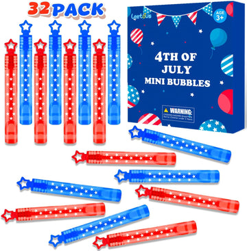 Fourth of July Kids Party Favors Supplies,32 Pack Mini Bubbles Wands for 4th of July Goodie Gift Treat Bags,Small Party Accessories Decorations for Patriotic, Memorial Day, Birthday, Students