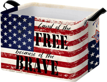 Clastyle 4th of July Memorial Day Land of The Free Basket Retro America Flag Patriotic Storage Bin Independence Day Gift Basket Rectangle Clothes Toy Book Shelf Basket