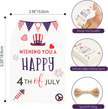 G2PLUS Happy 4th of July Tags, 50PCS Independence Day Tags, American Flag Paper Tags, Fourth of July Gift Tags with String for Gift Wrapping, Arts & Crafts, Independence Day Party Decoration