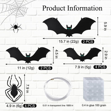 12 PCS Halloween Bats, Rubber Vampire Bats, Hanging Bat for Halloween Party, April Fool's Day,Haunted House Decoration