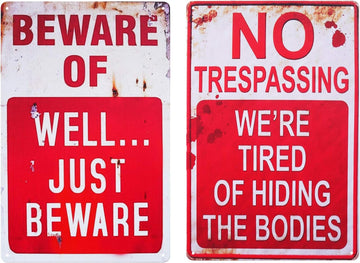 Halloween Decoration Halloween Signs Retro Fashion chic Funny Metal Tin Sign No Trespassing We're Tired of Hiding The Bodies.