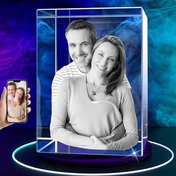 RUIOU 3D Crystal Photo, Personalized Gifts for Dad, Father, Wife, Customized Gifts for Women, Men, Her, 3D Laser Engraved Glass Picture, Couple Anniversary Birthday Memorial gifts, Cube, S