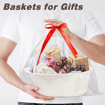 Small Woven Basket with Gift Bags and Ribbons Cute Baskets for Gifts Empty Small Rope Toy Basket for Babies White Basket for Storage