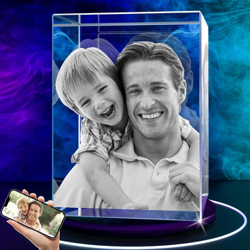 RUIOU 3D Crystal Photo, Personalized Gifts for Dad, Father, Wife, Customized Gifts for Women, Men, Her, 3D Laser Engraved Glass Picture, Couple Anniversary Birthday Memorial gifts, Cube, S