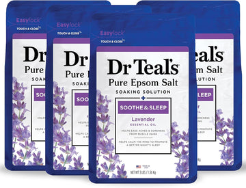 Dr Teal's Pure Epsom Salt, Soothe & Sleep with Lavender, 3 lb (Pack of 4) (Packaging May Vary)