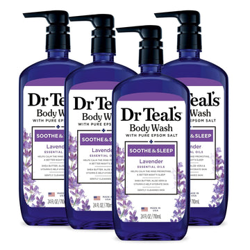 Dr Teal's Body Wash with Pure Epsom Salt, Soothe & Sleep with Lavender, 24 fl oz (Pack of 4) (Packaging May Vary)