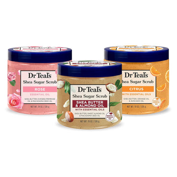 Dr Teal's Shea Sugar Scrub Trial Pack, Rose, Shea Butter, Citrus 19 oz (Pack of 3) (Packaging May Vary)