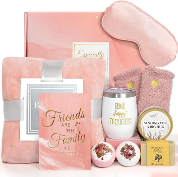 Birthday Gifts for Women, Self Care Gifts for Women, Gifts for Mom, Get Well Soon Care Package with Luxury Flannel Blanket, Christmas Relaxing Spa Box Thinking of You Basket for Sister Best Friends