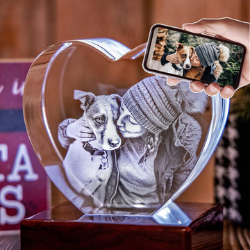 3D Crystal Photo, Mothers Day Gifts for Women, Her, Wife, Men, Mom, Husband, Great Customized Gift With Your Own Photo, Custom Personalized Glass 3D Laser Etched Picture Birthday Heart