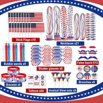 150 Pcs 4th of July Patriotic Accessories for Kids, Fourth of July Party Favor Supplies, Independence Day Memorial Day Decor Dressing-up Accessories, Classroom Prizes for Students