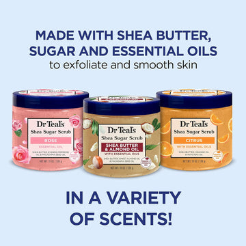 Dr Teal's Shea Sugar Scrub Trial Pack, Rose, Shea Butter, Citrus 19 oz (Pack of 3) (Packaging May Vary)