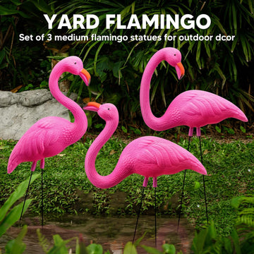 JOYIN 3 Pack Large Pink Flamingo Yard Decorations, Medium Plastic Lawn Flamingos Ornament Stakes, Flamingo Party Decor with Rubber Coating Metal Legs for Yard, Garden, Luau Party Gift (11in x 20in)