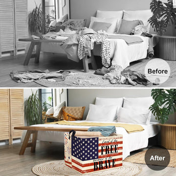 Clastyle 4th of July Memorial Day Land of The Free Basket Retro America Flag Patriotic Storage Bin Independence Day Gift Basket Rectangle Clothes Toy Book Shelf Basket