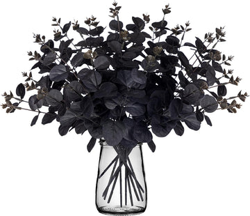 14PCS Black Halloween Decor Artificial Flowers: Eucalyptus Branches Stems Table Centerpieces Indoor Decorations