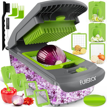 Fullstar Vegetable Chopper - Spiralizer Vegetable Slicer - Onion Chopper with Container - Pro Food Chopper - Slicer Dicer Cutter - (9 in 1, White)