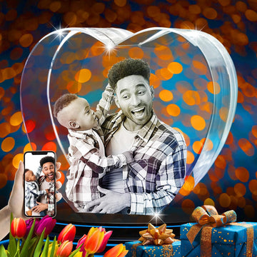 3D LovePix Personalized 3D Crystal Photo - Optional Multicolor Light Base| Gift Box| Customized Laser Etched Crystal Photo for Moms, Dads, Birthdays & Celebrations Gifts- Heart (Small)