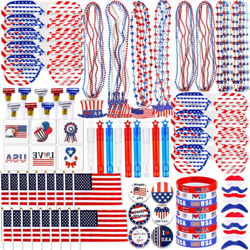 150 Pcs 4th of July Patriotic Accessories for Kids, Fourth of July Party Favor Supplies, Independence Day Memorial Day Decor Dressing-up Accessories, Classroom Prizes for Students